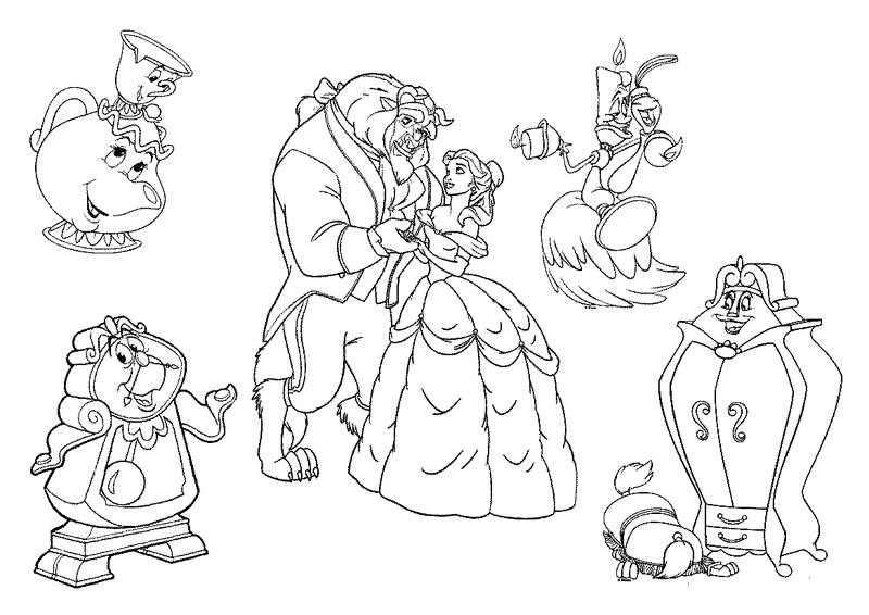 Beauty and The Beast Characters Coloring Pages