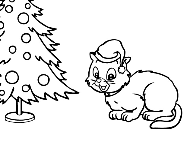 Christmas Kitten Coloring Pages