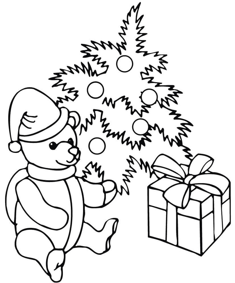 Christmas Teddy Bear Coloring Pages