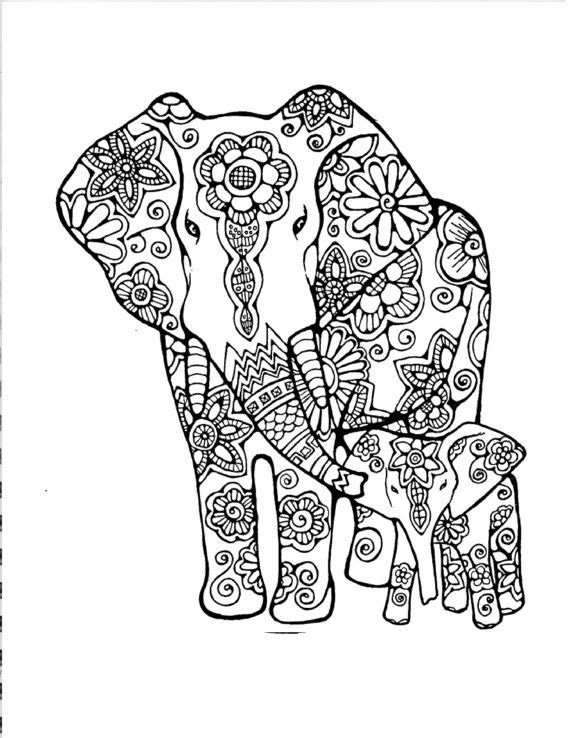 abstract elephant coloring pages for adults - photo #1