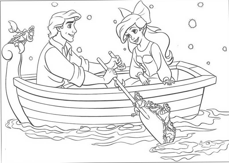 Ariel And Eric In Boat Coloring Pages