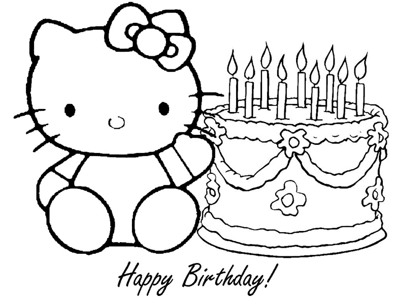 Hello Kitty Birthday Cake Coloring Pages