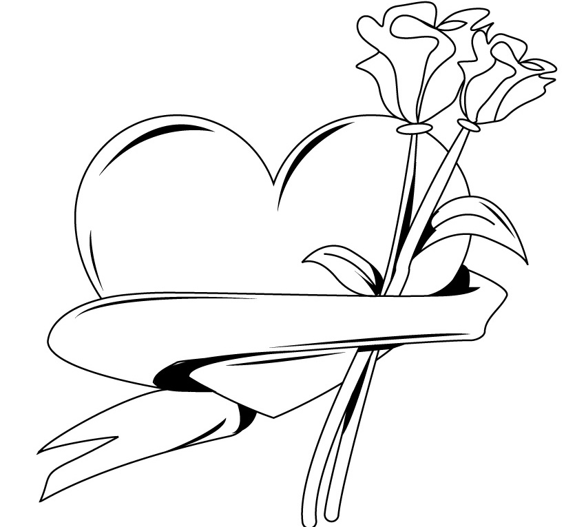 Hearts And Flower Coloring Pages
