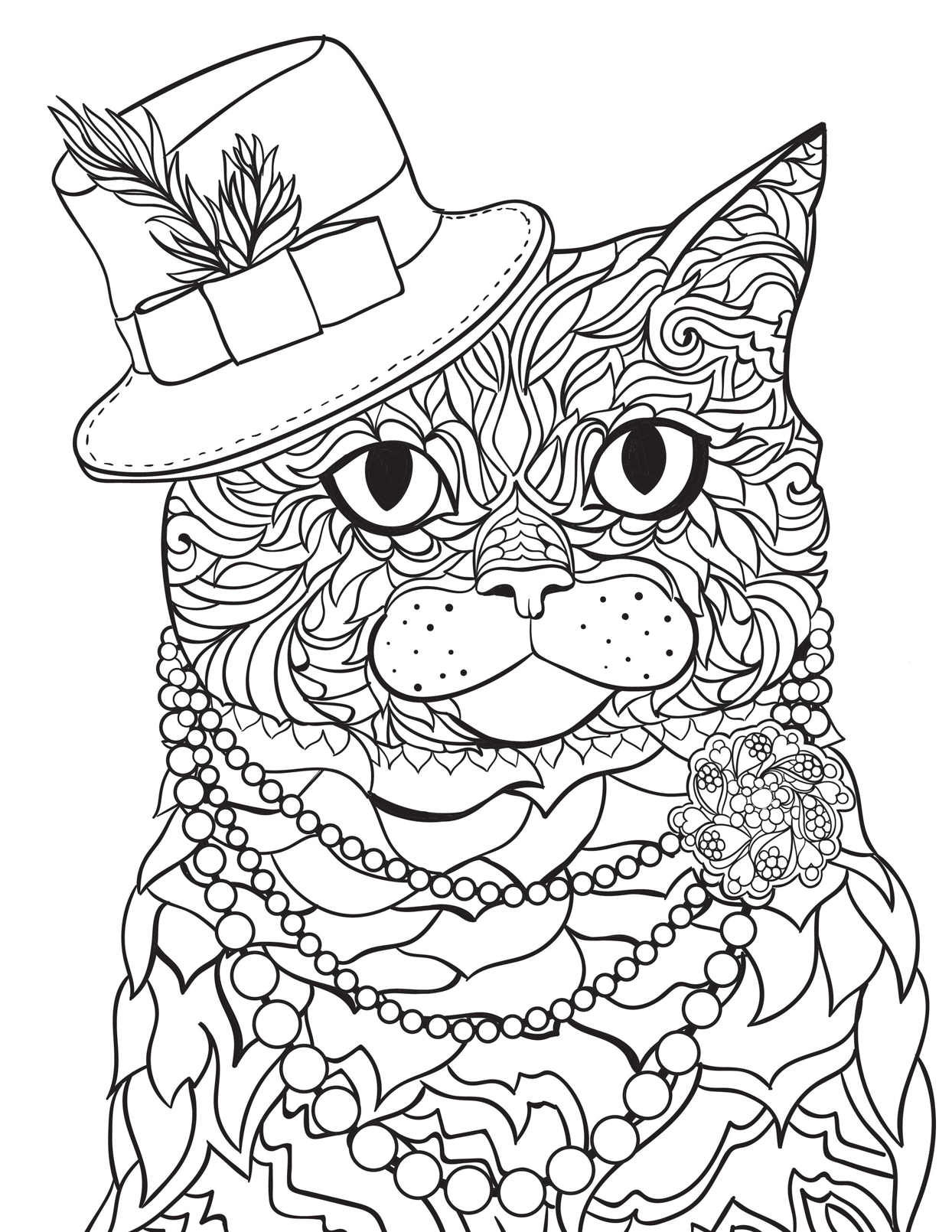 Easy Cat Coloring Pages for Adults Printable