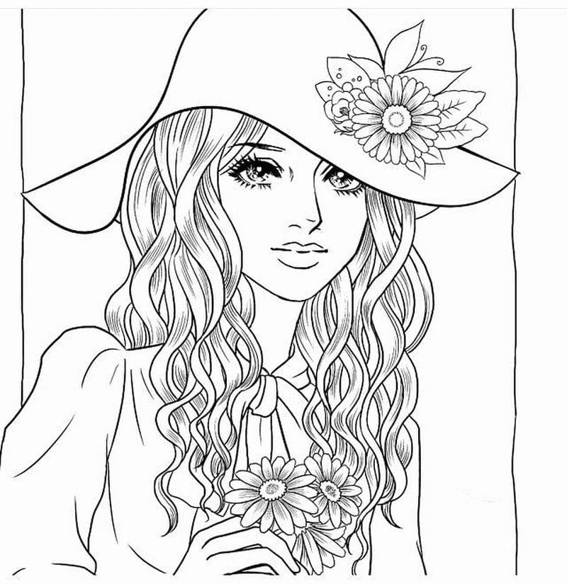 Girl with Hat Coloring Pages