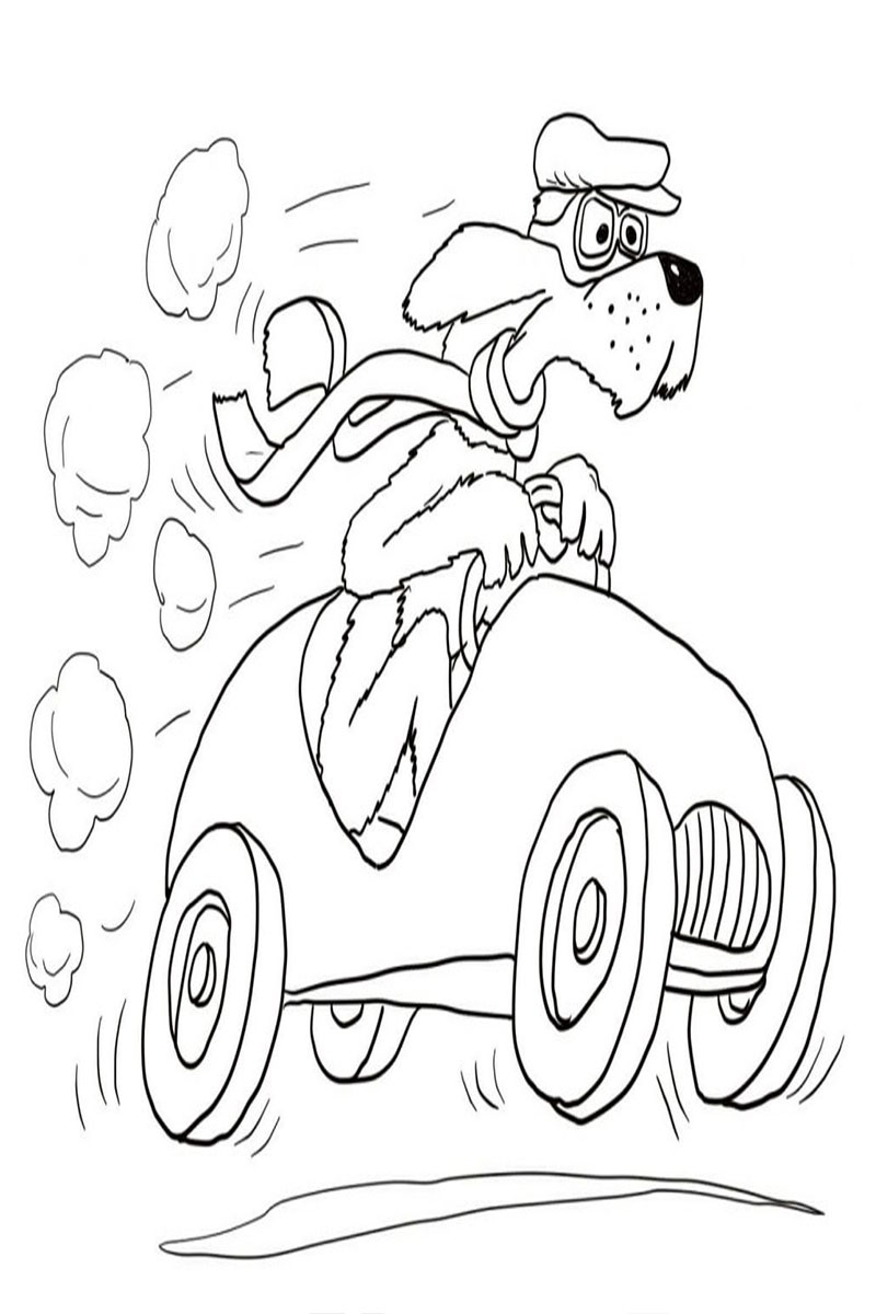 funny cartoon dog coloring pages with car
