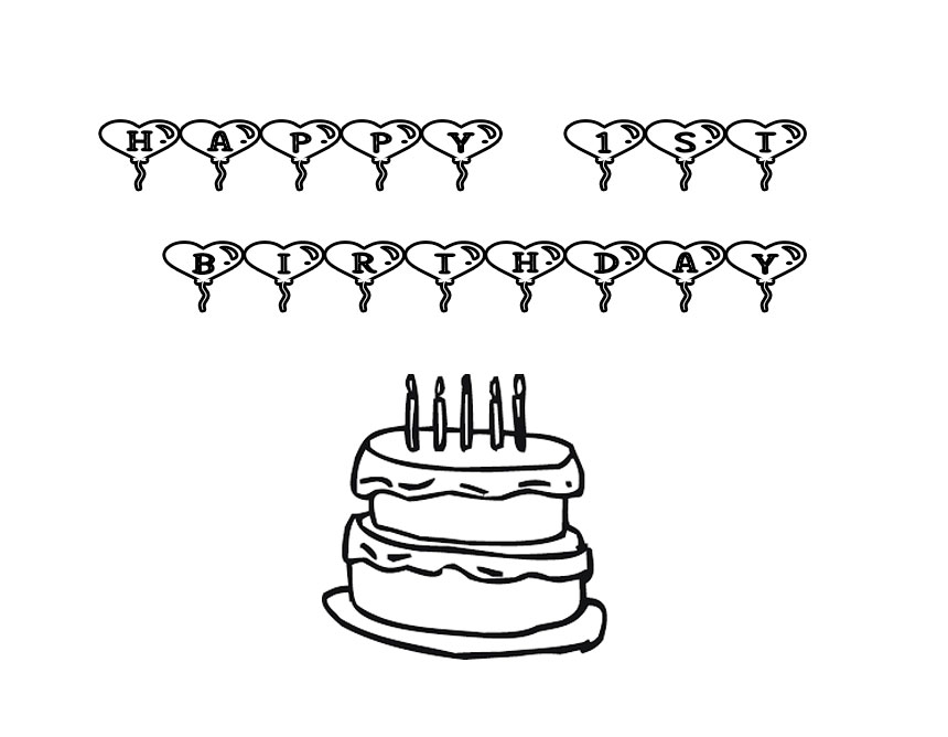 Happy 1st Birthday Coloring Page