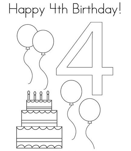 Happy 4th Birthday coloring pages Printable