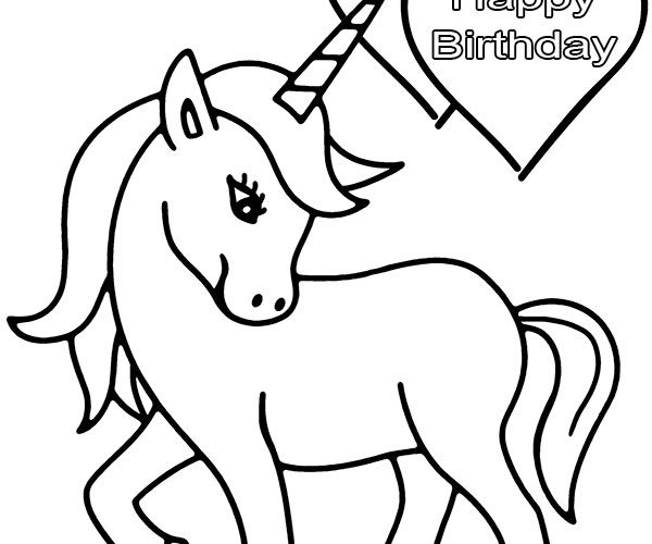 Unicorn Cute Happy Birthday Coloring Pages