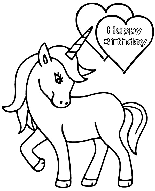 Happy Birthday unicorn coloring pages